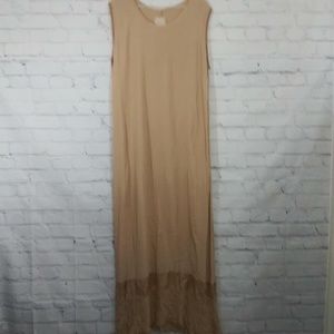 Nooshin Femme Tan Linen Blend Maxi Dress Sz Large